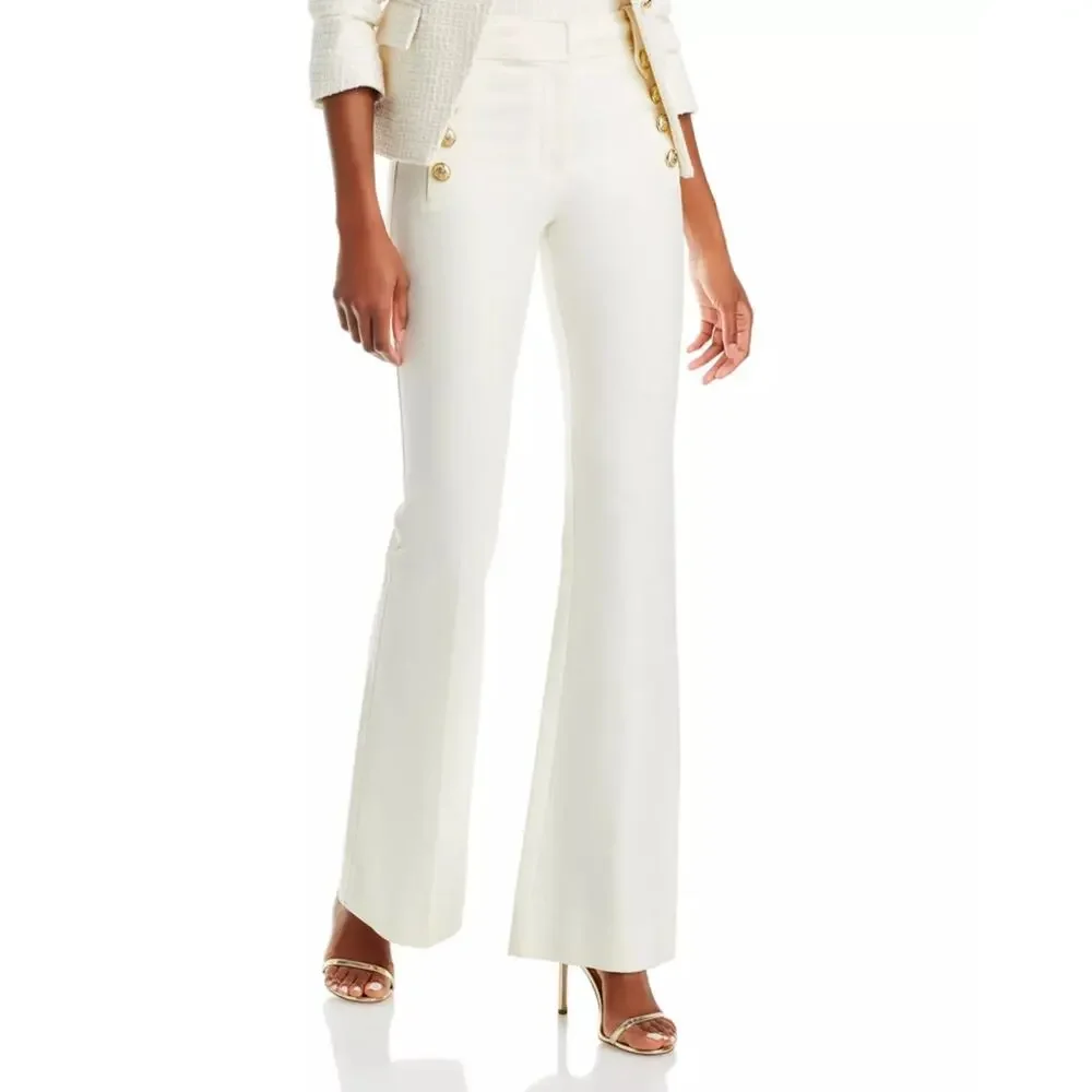 Derek Lam 10 Crosby Women White / Gold Cotton Robertson Flare Pants Size US 8